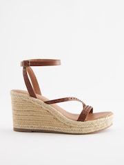 Tan Brown Forever Comfort® Leather Stud Strap Wedges - Image 6 of 9
