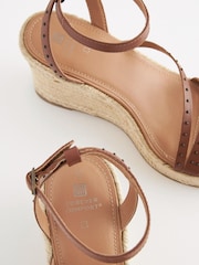 Tan Brown Forever Comfort® Leather Stud Strap Wedges - Image 7 of 9