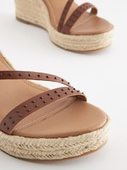 Tan Brown Forever Comfort® Leather Stud Strap Wedges - Image 8 of 9