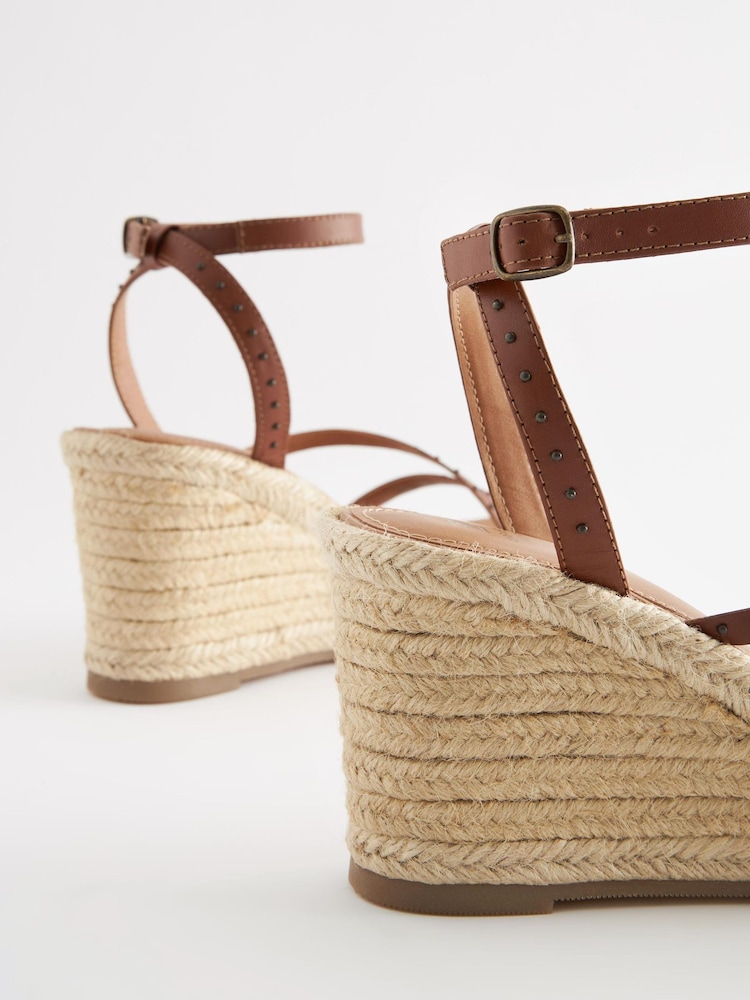 Tan Brown Forever Comfort® Leather Stud Strap Wedges - Image 9 of 9