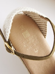 Khaki Green Scallop Peep Toe Wedges - Image 6 of 7