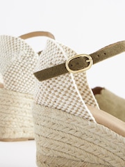 Khaki Green Scallop Peep Toe Wedges - Image 7 of 7