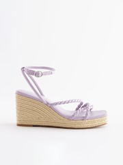 Lilac Purple Forever Comfort® Twist Strap Detail Square Toe Wedge Sandals - Image 3 of 6