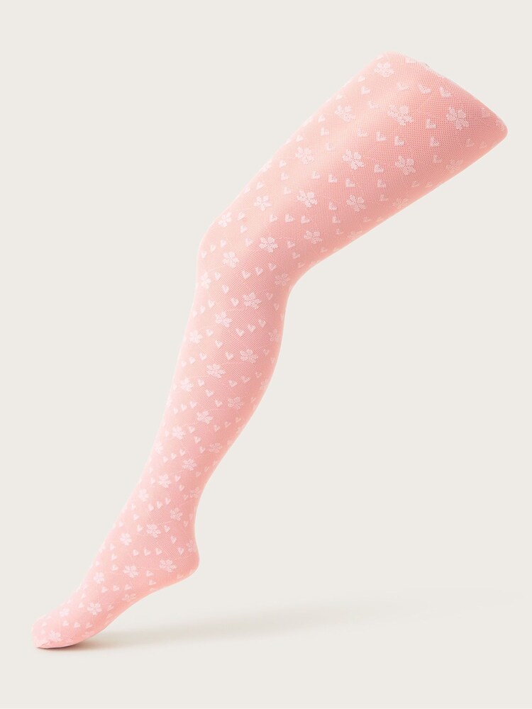 Monsoon Pink Lacey Love Heart Tights - Image 1 of 2 Monsoon Pink Lacey Love Heart Tights - Image 1 of 2