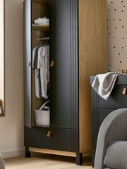 Cuddleco Black Rafi Nursery Wardrobe in Oak and White - Image 2 of 5