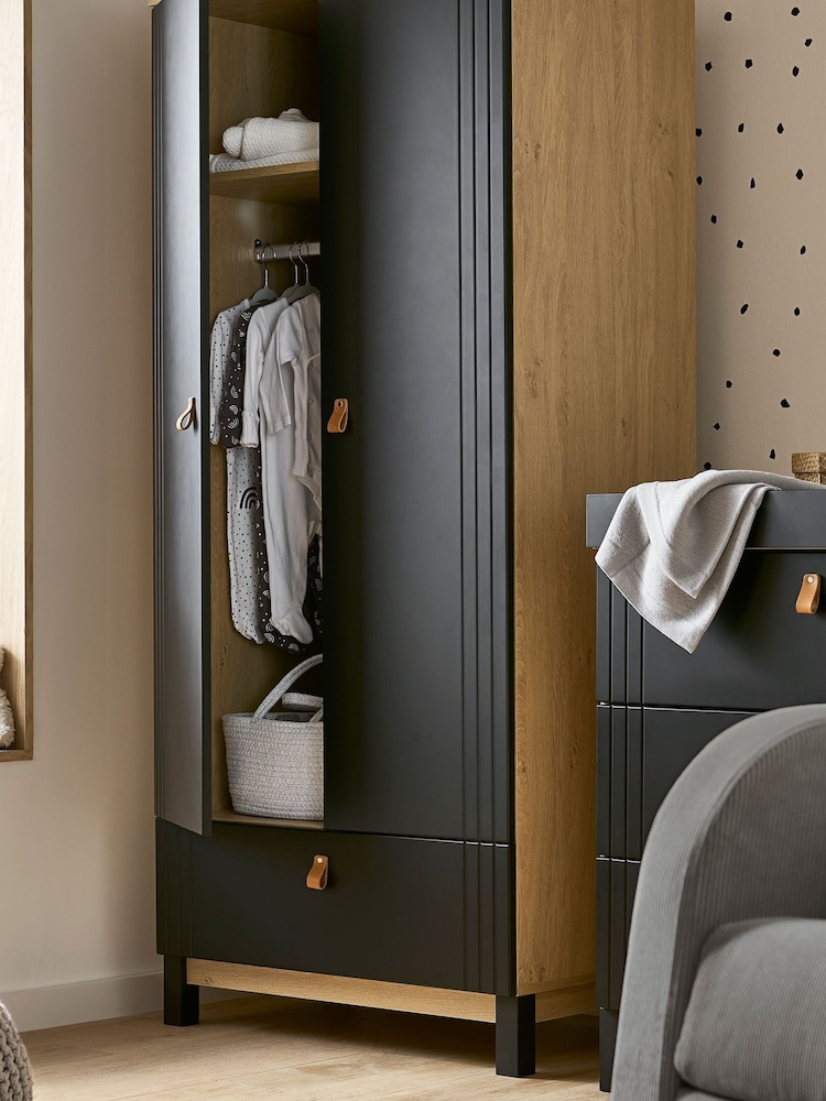 Cuddleco Black Rafi Nursery Wardrobe in Oak and White - Image 2 of 5