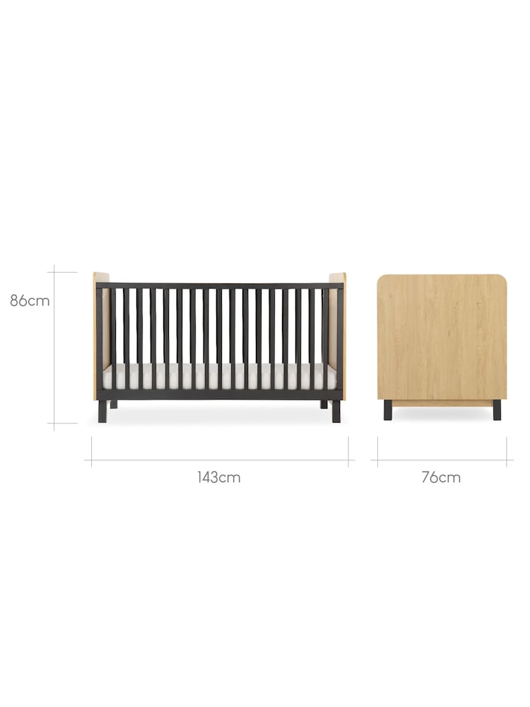 Cuddleco Black Rafi Cot Bed in Oak and White - Image 6 of 6