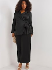 Simply Be Black Satin Back Crepe Tie Front Blazer - Image 1 of 5