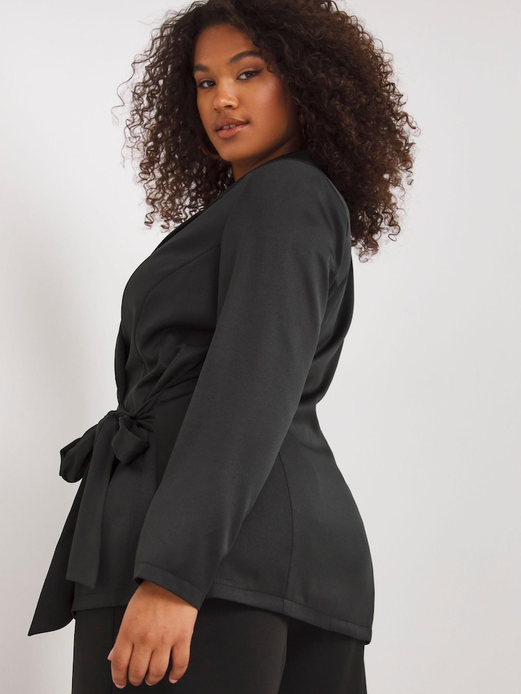 Simply Be Black Satin Back Crepe Tie Front Blazer - Image 2 of 5