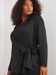 Simply Be Black Satin Back Crepe Tie Front Blazer - Image 3 of 5