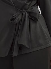 Simply Be Black Satin Back Crepe Tie Front Blazer - Image 5 of 5