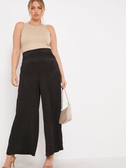 Simply Be Black Velvet Satin Wide Leg Trousers - Image 1 of 4
