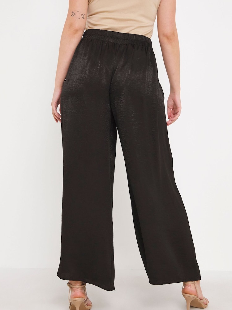 Simply Be Black Velvet Satin Wide Leg Trousers - Image 2 of 4