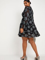 Simply Be Black Foil Print Shirred Smock Dress - Image 2 of 4