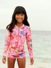 Pink Colour Burst Long Sleeved Shortie Swimsuit (3-16yrs) - Image 1 of 5