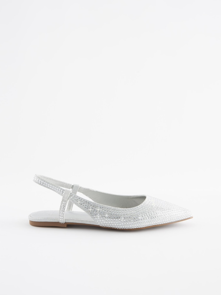 Argent - Chaussures plates à bride arrière Forever Comfort Bling Point Toe - Image 6 of 9