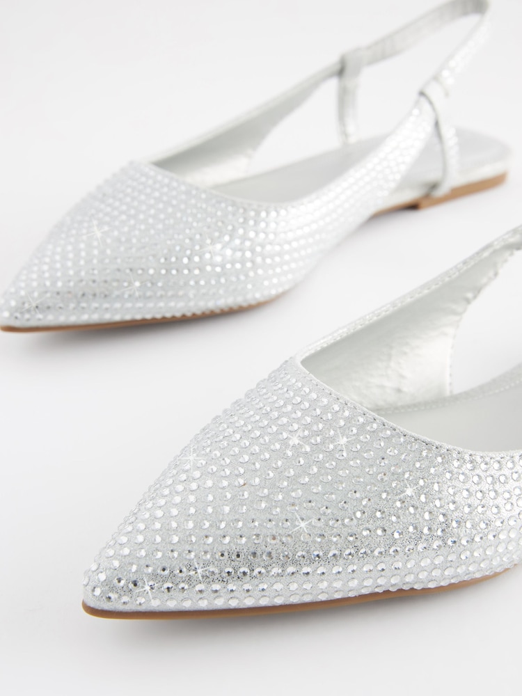Argent - Chaussures plates à bride arrière Forever Comfort Bling Point Toe - Image 7 of 9