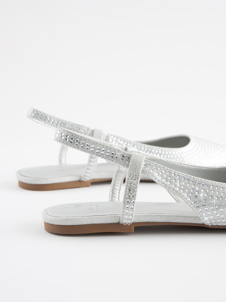 Argent - Chaussures plates à bride arrière Forever Comfort Bling Point Toe - Image 8 of 9