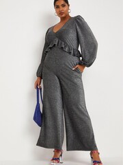 Simply Be Silver Grey Glitter Knit Jumpsuit - Image 1 of 5
