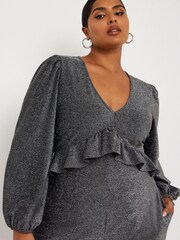 Simply Be Silver Grey Glitter Knit Jumpsuit - Image 4 of 5