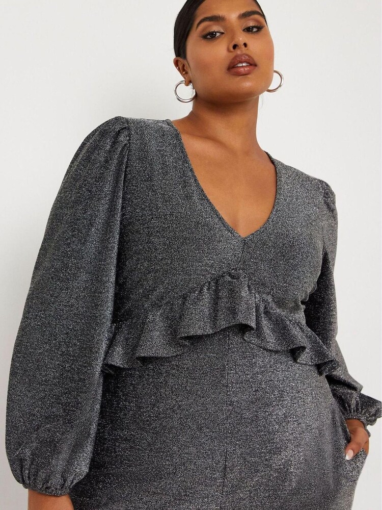 Simply Be Silver Grey Glitter Knit Jumpsuit - Image 4 of 5