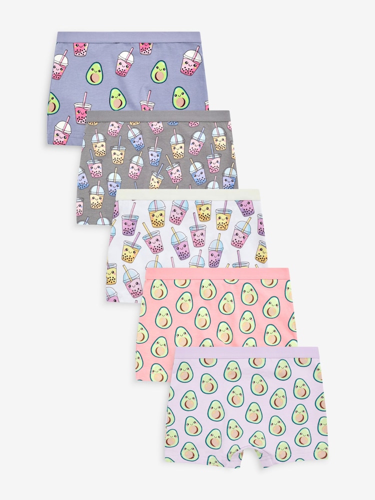 Pink/Grey Avocado Bubble Tea Short Briefs 5 Pack (2-16yrs) - Image 1 of 2