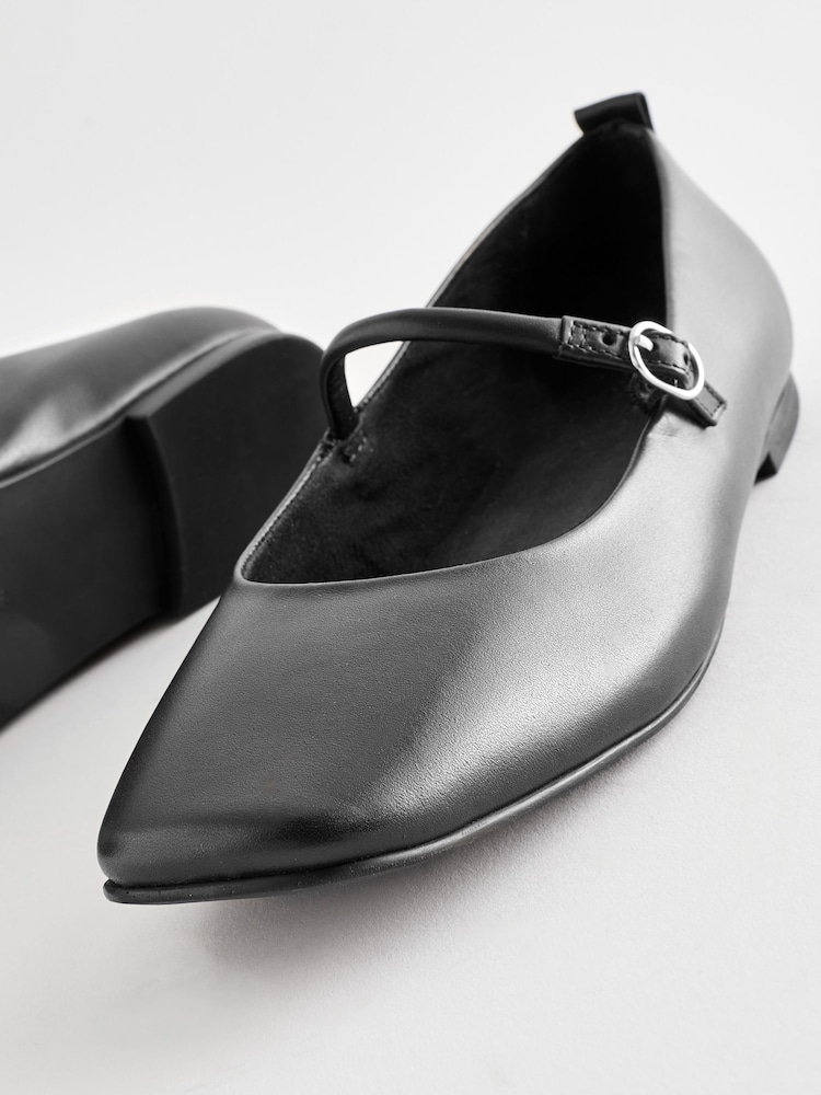 Black Signature Leather Mary Jane Flat Shoes - Image 4 of 6