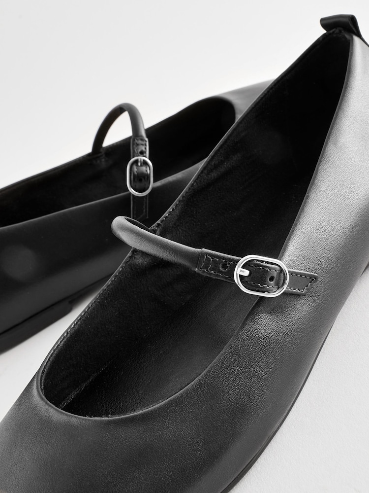 Black Signature Leather Mary Jane Flat Shoes - Image 5 of 6