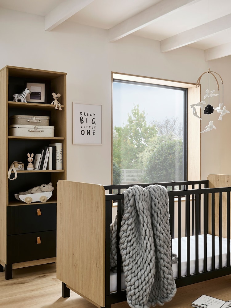 Cuddleco 4 Piece Rafi Oak and Black Nursery Furniture Set - Image 1 of 9
