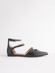 Black Forever Comfort® Point Toe Studded Strap Flat Shoes - Image 2 of 5