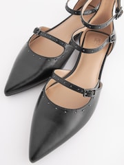 Black Forever Comfort® Point Toe Studded Strap Flat Shoes - Image 3 of 5