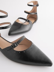Black Forever Comfort® Point Toe Studded Strap Flat Shoes - Image 5 of 5