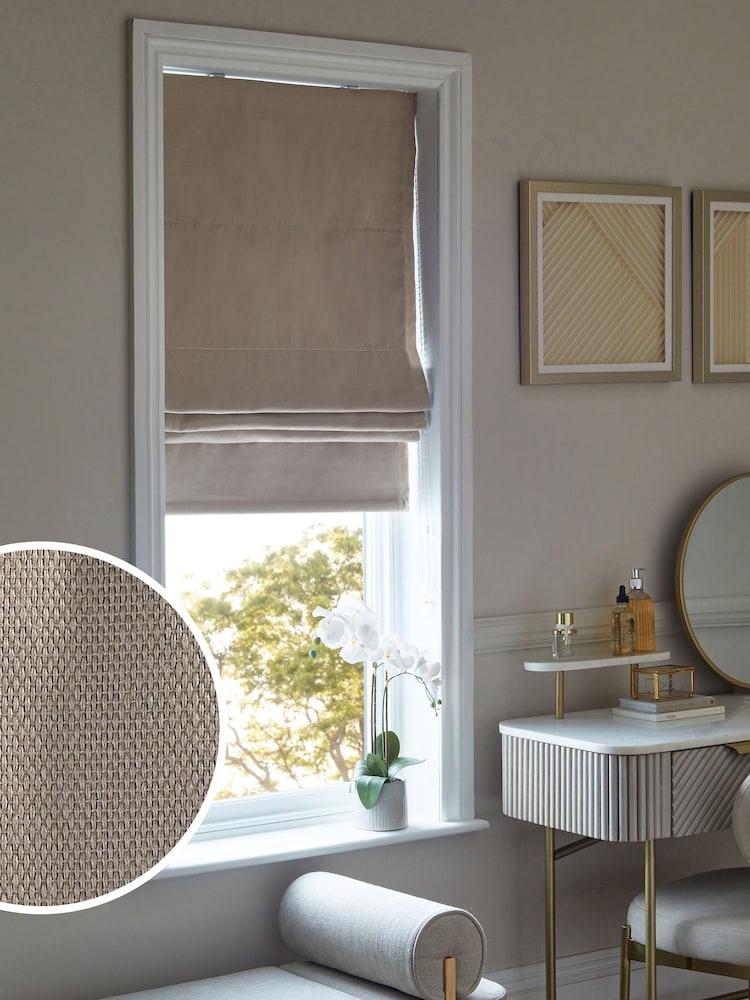 Natural Dark Ready Made Blackout Cotton Roman Blinds - Image 1 of 8