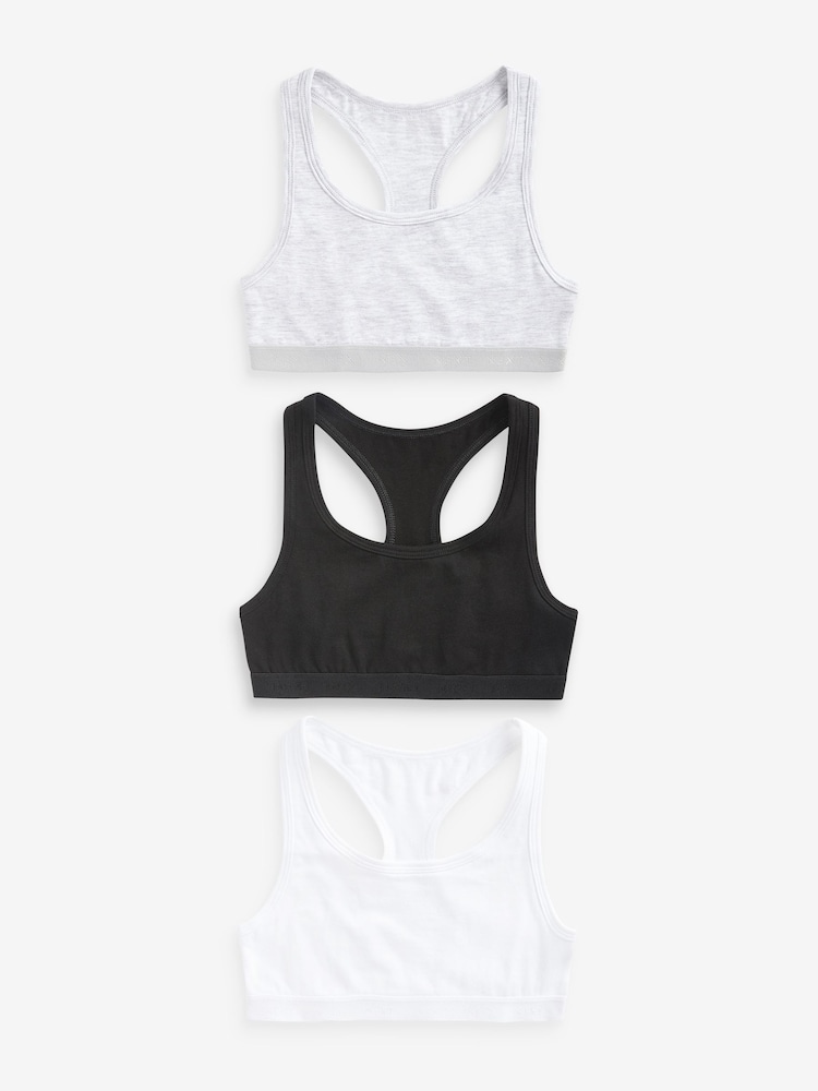Black/Grey/White Racer Back Crop Tops 3 Pack (5-16yrs) - Image 1 of 4