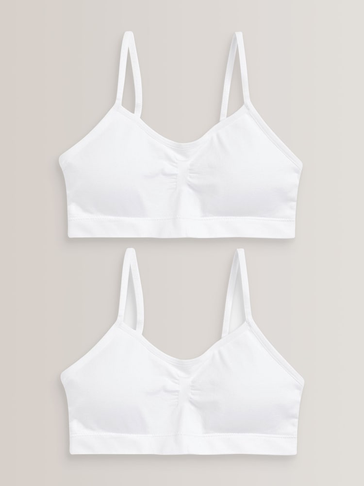 White Seam Free Strappy Crop Tops 2 Pack with Removable Lightly Padded Cups (7-16yrs) - Image 1 of 4