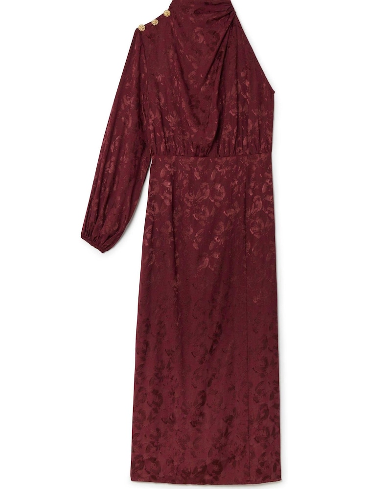 Another Sunday One Shoulder Jacquard Midi Dress With Gold Buttons - Image 6 of 8