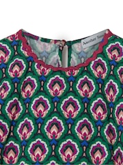 Another Sunday 100% Cotton Floral Print Poplin Short Puff Sleeve Tiered Smock Midi Dress - Image 7 of 7