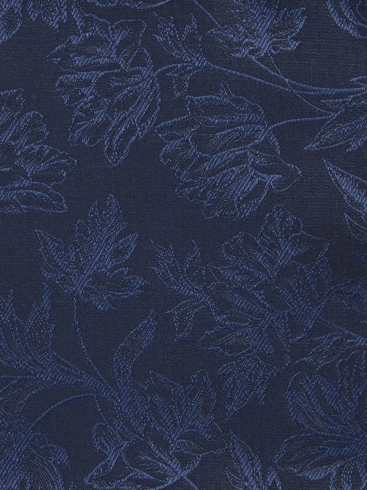 Navy Blue Floral Slim Tie And Pocket Square Set - Image 4 of 4 Navy Blue Floral Slim Tie And Pocket Square Set - Image 4 of 4