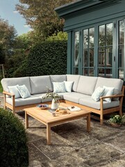 Laura Ashley Grey Garden Salcey Teak Corner Sofa Lounging Set with Seat Cushions - Image 1 of 4