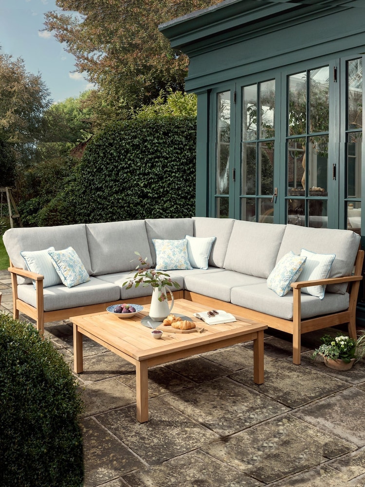 Laura Ashley Grey Garden Salcey Teak Corner Sofa Lounging Set with Seat Cushions - Image 1 of 4