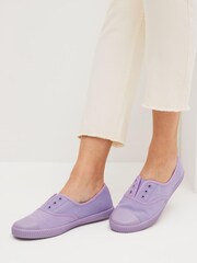 Сиренево-фиолетовый - Slip-On Embroidered laceless Canvas Trainers - Image 1 of 7