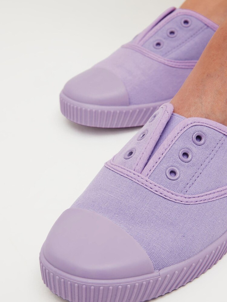 Сиренево-фиолетовый - Slip-On Embroidered laceless Canvas Trainers - Image 2 of 7