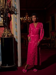 Another Sunday Button Through Jacquard Midi Dress - Image 2 of 7