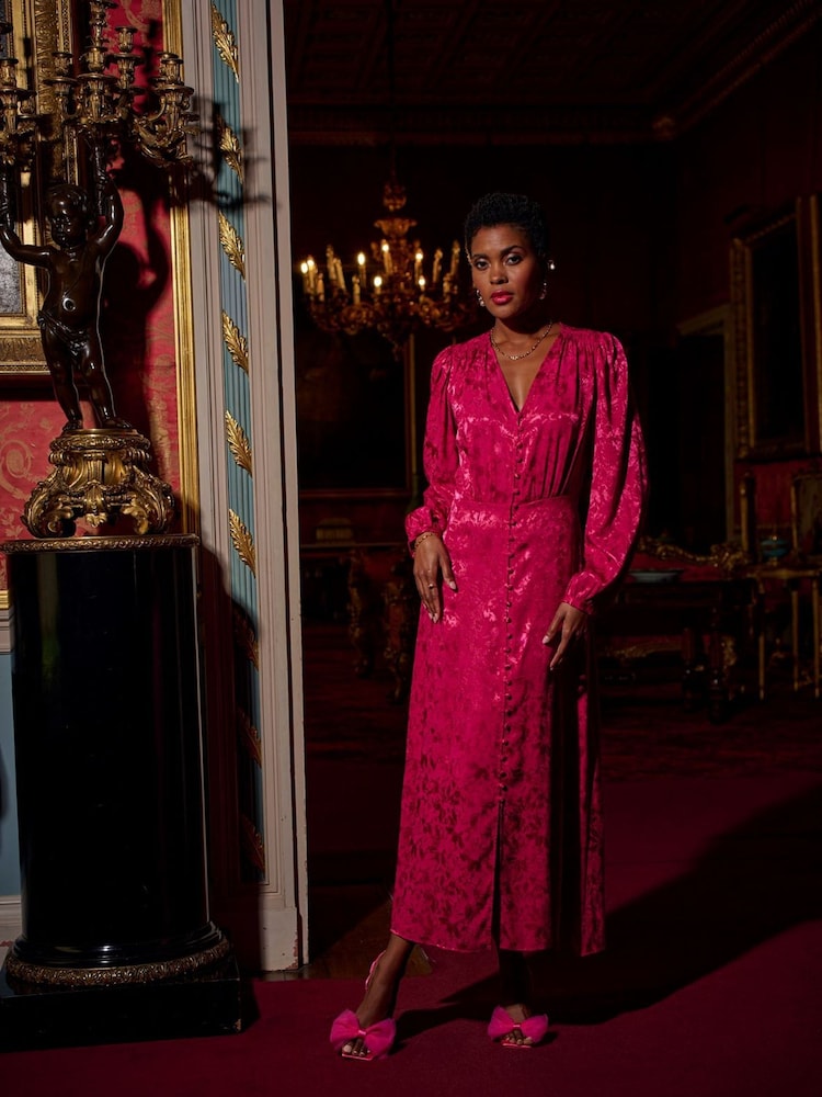 Another Sunday Button Through Jacquard Midi Dress - Image 2 of 7