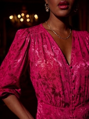 Another Sunday Button Through Jacquard Midi Dress - Image 3 of 7