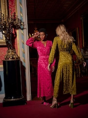 Another Sunday Button Through Jacquard Midi Dress - Image 4 of 7