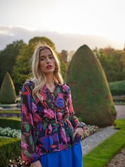 Another Sunday Long Sleeved Ruffle Front Floral Blouse In Pink - Image 1 of 1