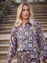 Another Sunday Long Sleeved Satin Oversized Shirt In Multi Print - Image 1 of 9