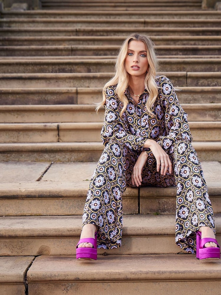 Another Sunday Long Sleeved Satin Oversized Shirt In Multi Print - Image 2 of 9