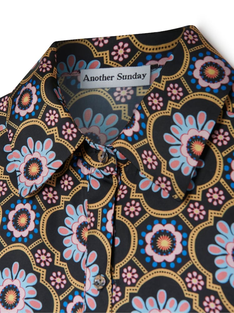 Another Sunday Long Sleeved Satin Oversized Shirt In Multi Print - Image 9 of 9